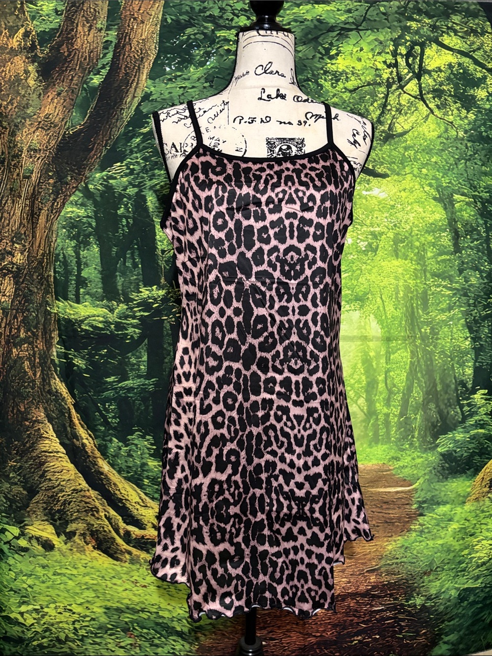 SHEIN Pink and Black Leopard Print Slip Dress